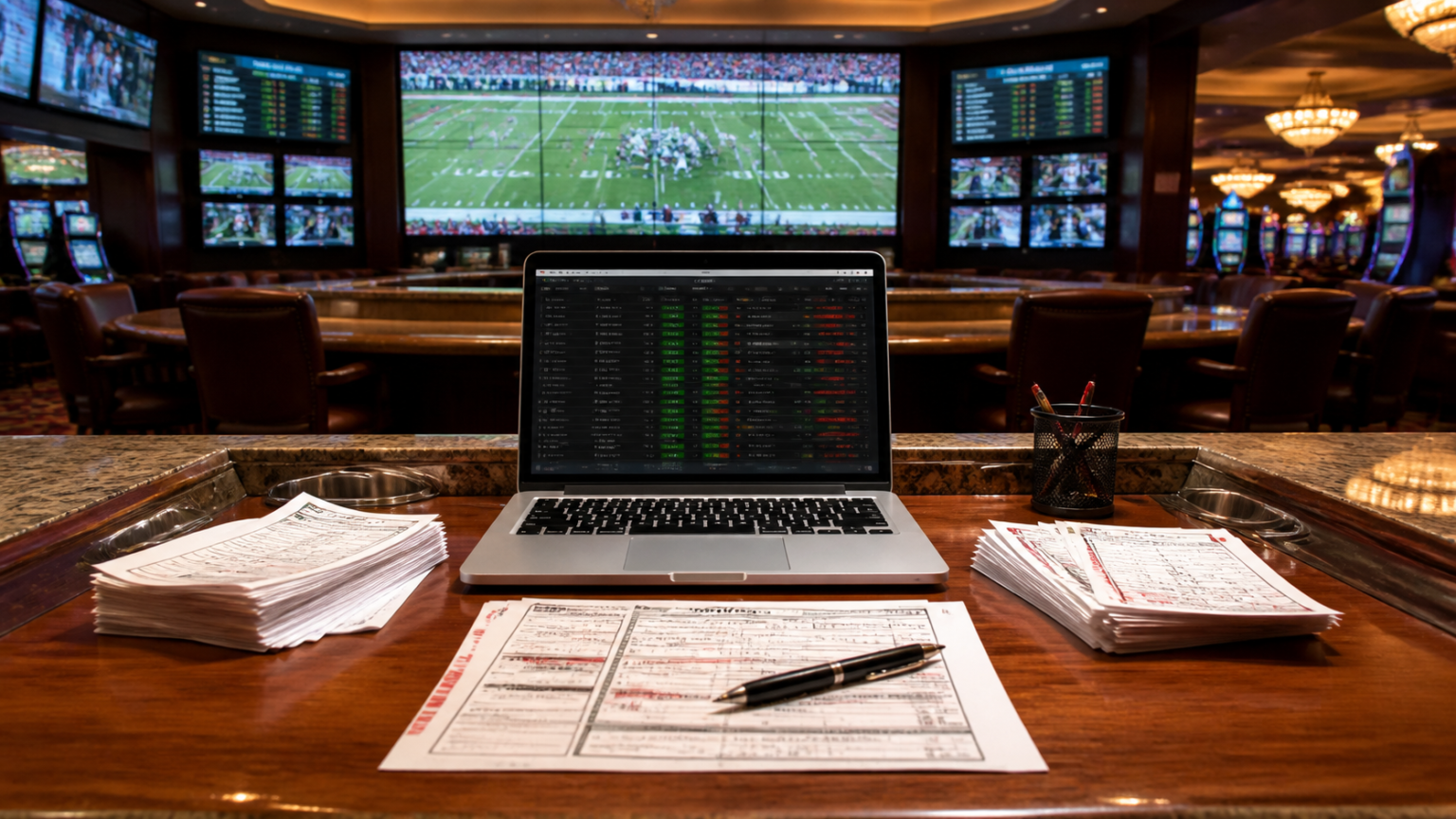 Best Sports Betting Sites Singapore: How to Evaluate Them Sports betting desk with laptop and match screens
