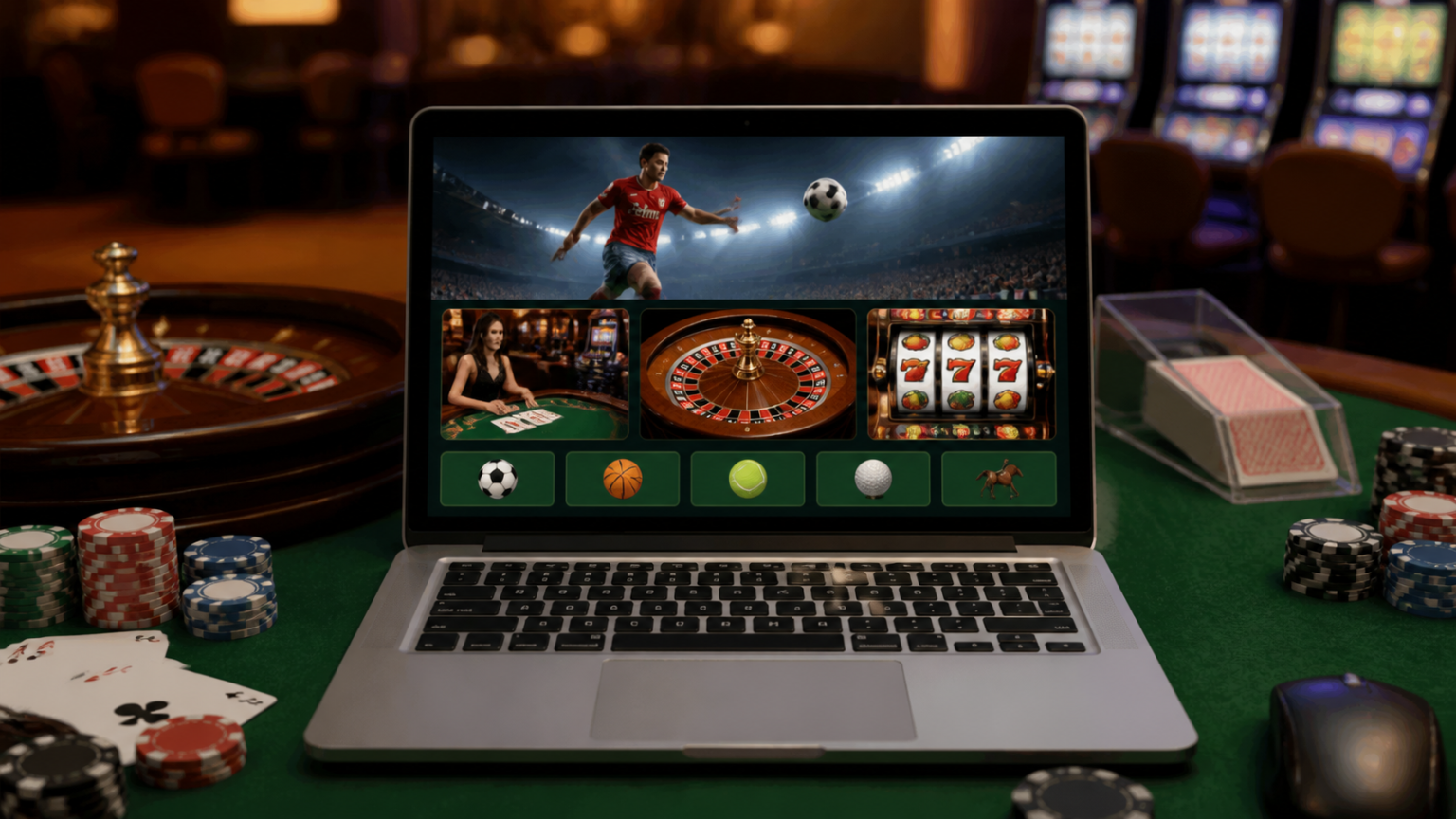 Laptop showing betting sites Singapore with casino and sports options